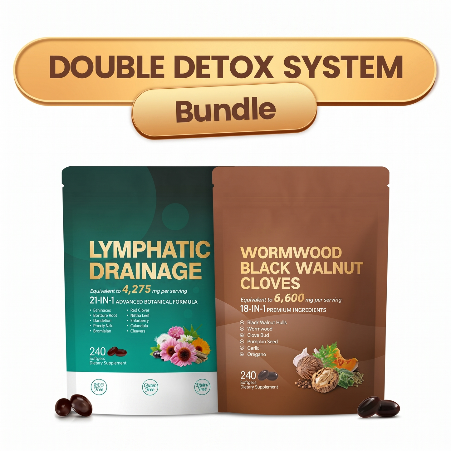 Lymphatic Drainage Support – 21-in-1 Advanced Botanical Formula | 240 Softgels
