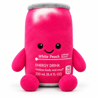 White Peach - Pink Edition energy drink can plush toy with smiling face