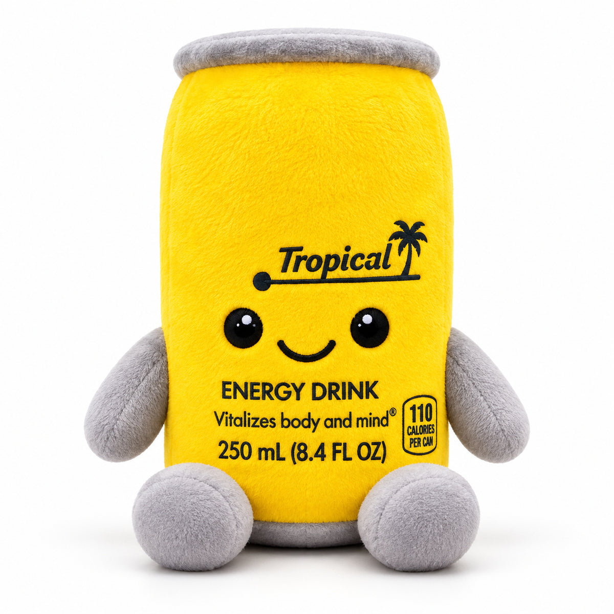Tropical - Yellow Edition energy drink can plush toy with smiling face