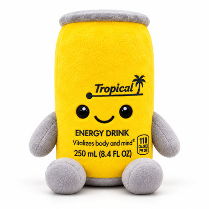 Tropical - Yellow Edition energy drink can plush toy with smiling face