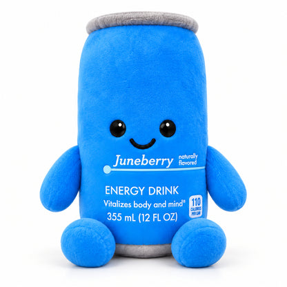 Juneberry - Sea Blue Edition energy drink can plush toy with smiling face