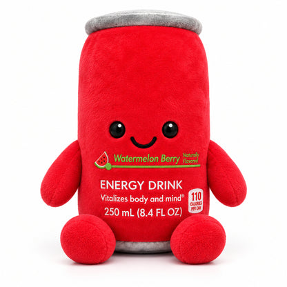 Watermelon Berry - Red Edition energy drink can plush toy with smiling face