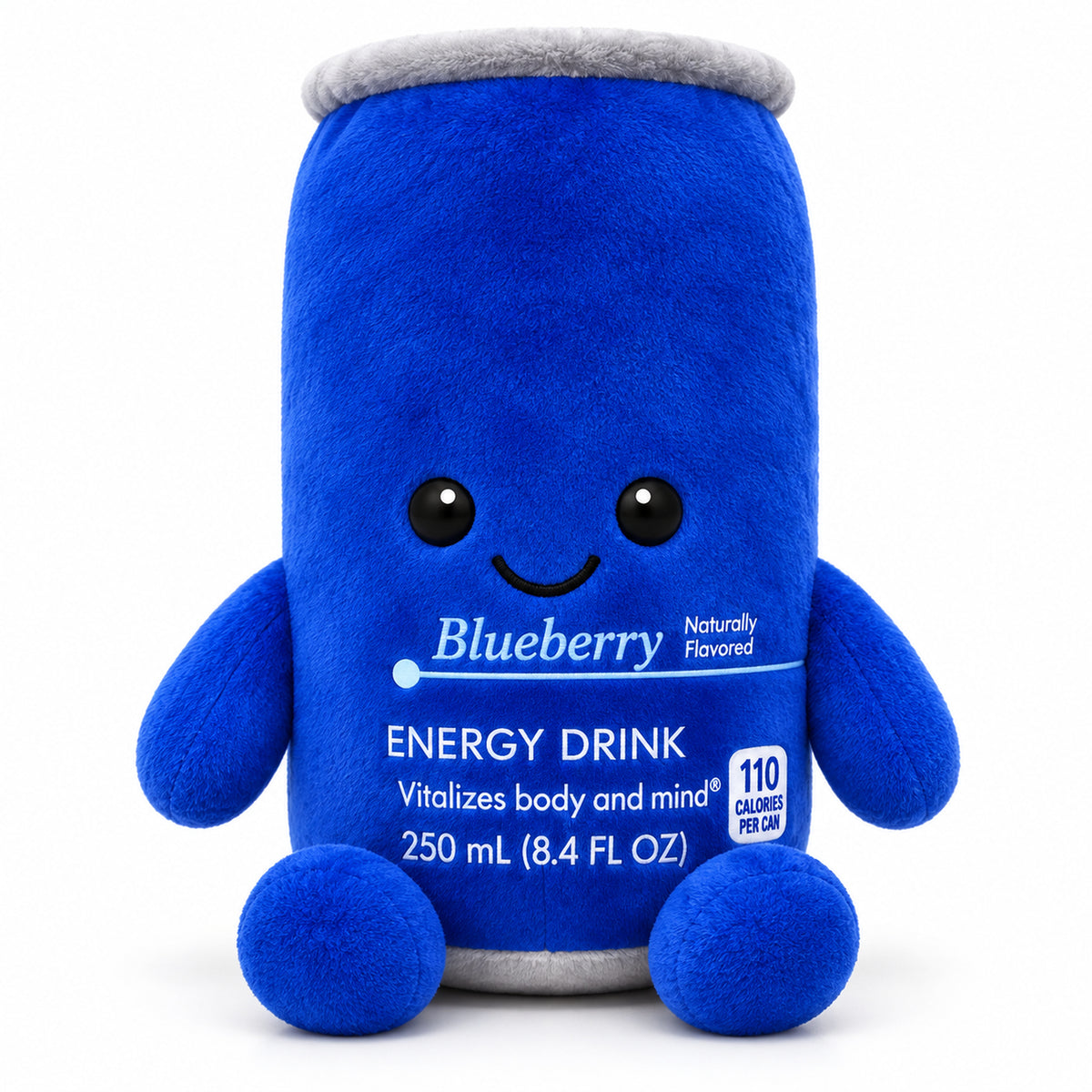 Blueberry - Royal Blue Edition energy drink can plush toy with smiling face