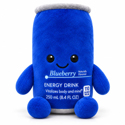 Blueberry - Royal Blue Edition energy drink can plush toy with smiling face