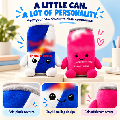 Energy drink can plush toys with soft texture and smiling designs