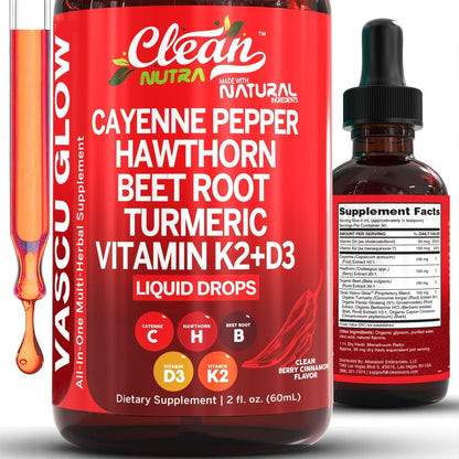 Liquid Extract – Cayenne, Hawthorn & Beet Root Blend | Vitamin D3 + K2 Complex | Berry Cinnamon Flavor