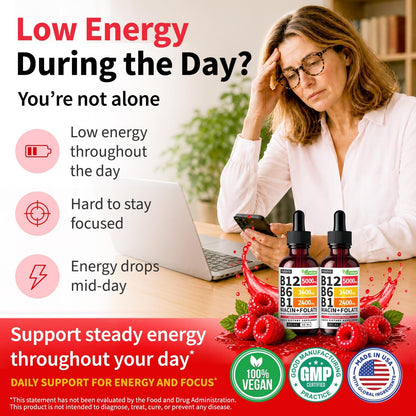 Vitamin B12 Liquid Drops with B6, B1, Niacin & Folate