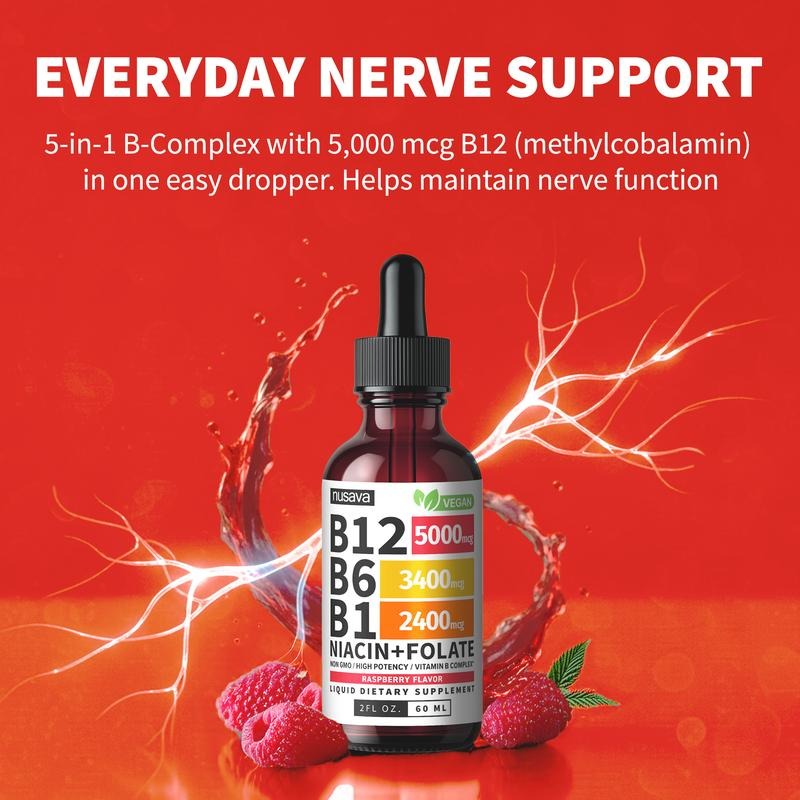Liquid B-Complex | Raspberry Flavor | 2 Fl Oz (60mL)