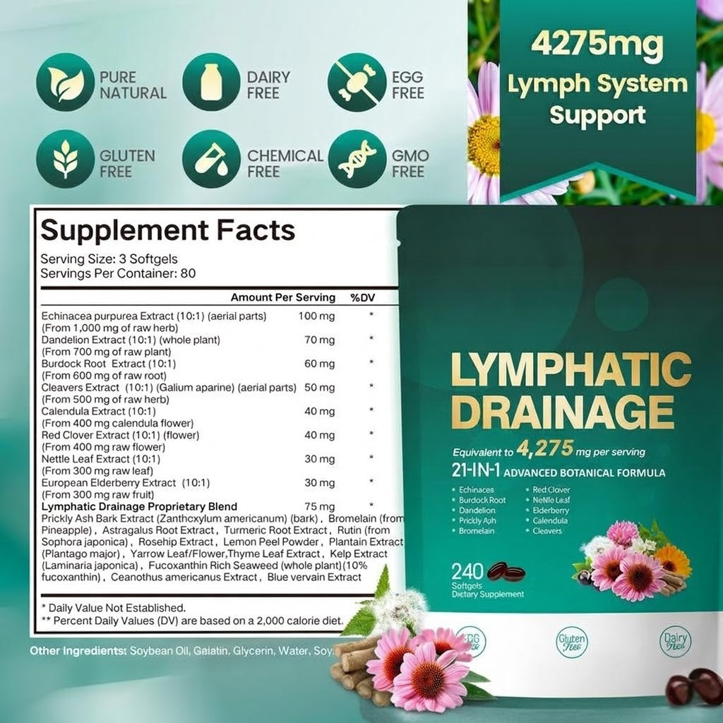 Lymphatic Drainage Support – 21-in-1 Advanced Botanical Formula | 240 Softgels