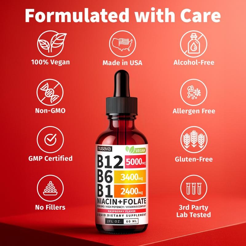 Liquid B-Complex | Raspberry Flavor | 2 Fl Oz (60mL)
