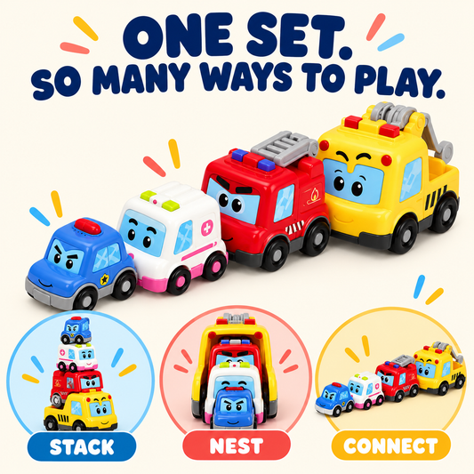4-in-1 Montessori Toy Car Set Magnetic Stacking Nesting Toys Lights Music