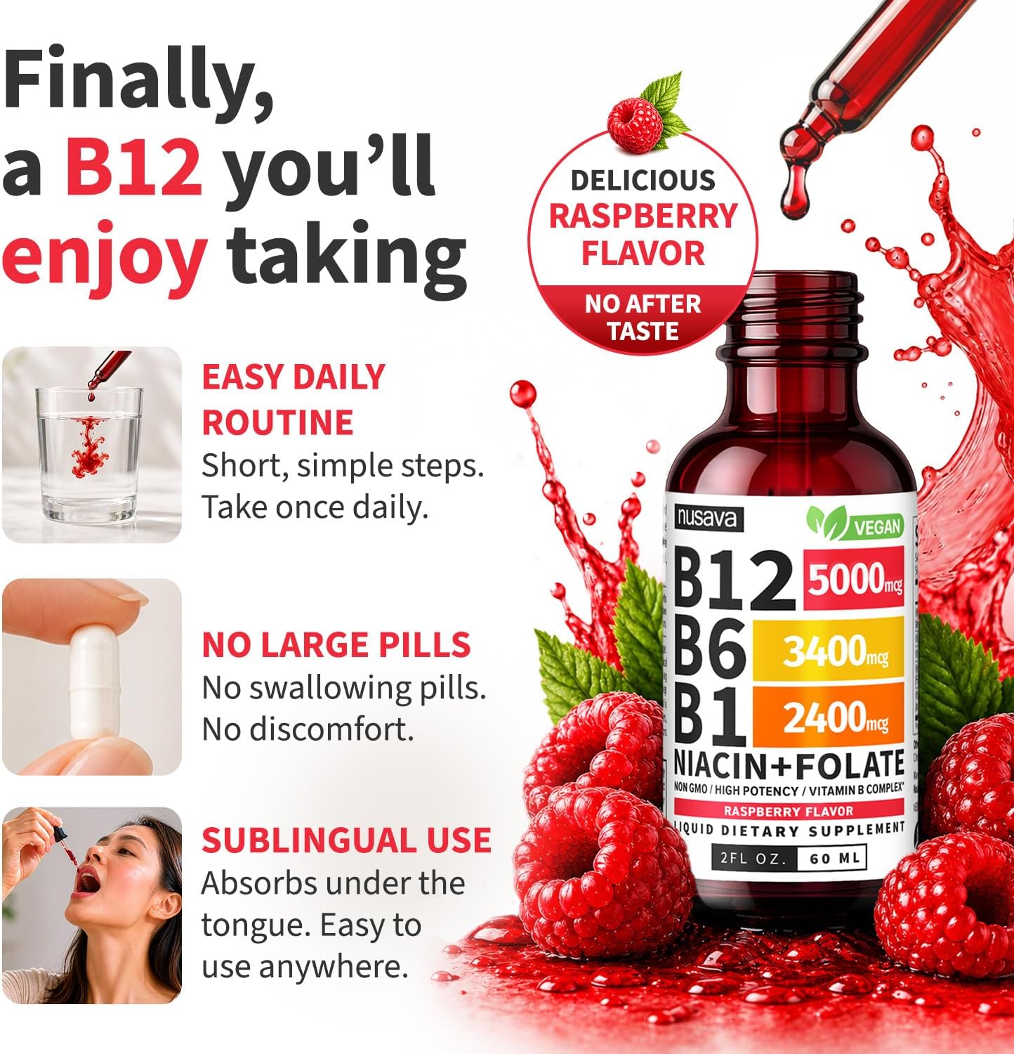 Vitamin B12 Liquid Drops with B6, B1, Niacin & Folate