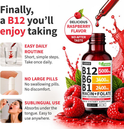 Vitamin B12 Liquid Drops with B6, B1, Niacin & Folate