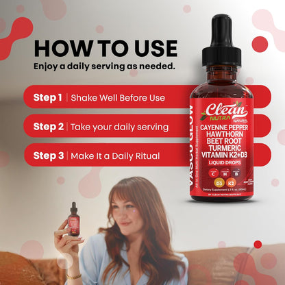 Liquid Extract – Cayenne, Hawthorn & Beet Root Blend | Vitamin D3 + K2 Complex | Berry Cinnamon Flavor