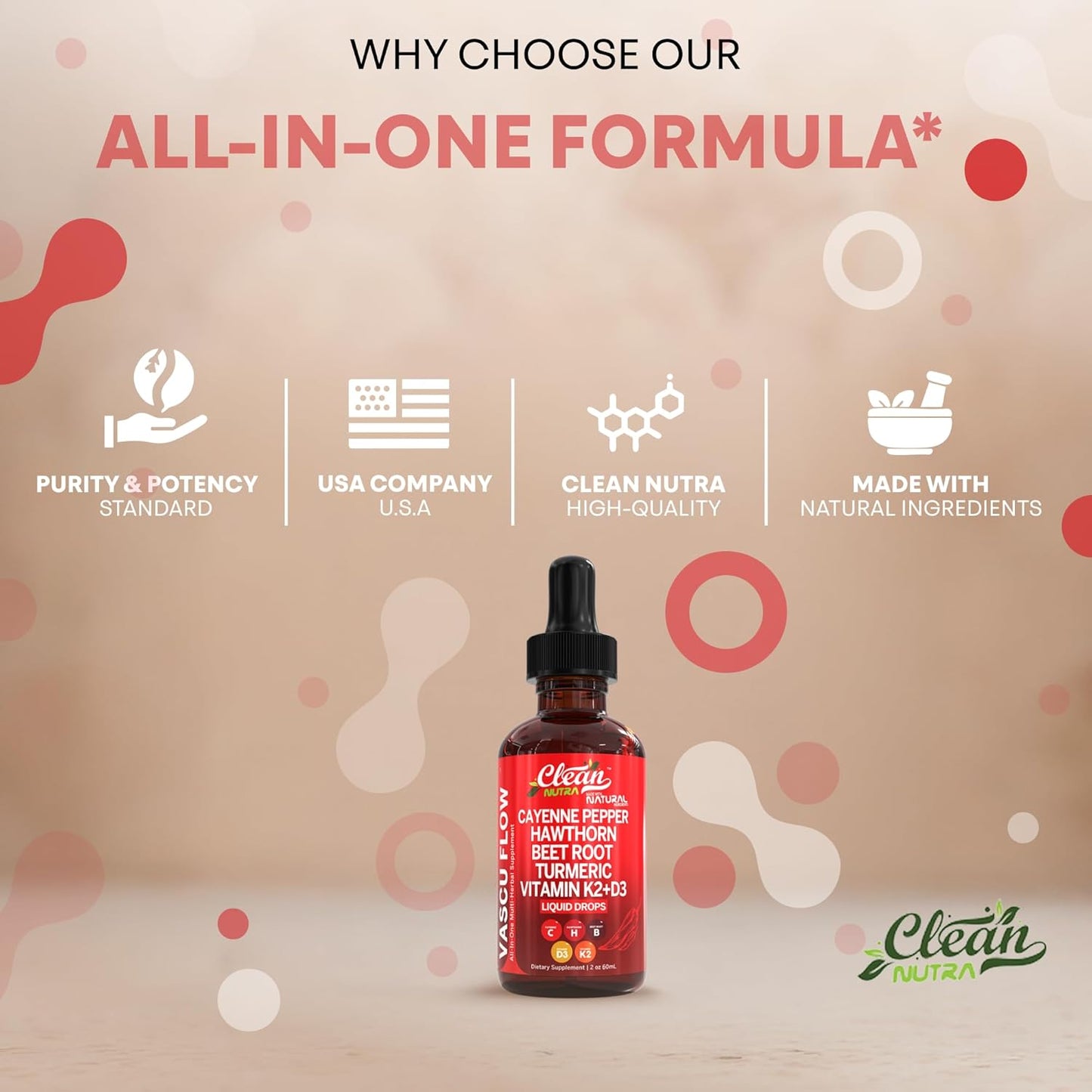 Liquid Extract – Cayenne, Hawthorn & Beet Root Blend | Vitamin D3 + K2 Complex | Berry Cinnamon Flavor