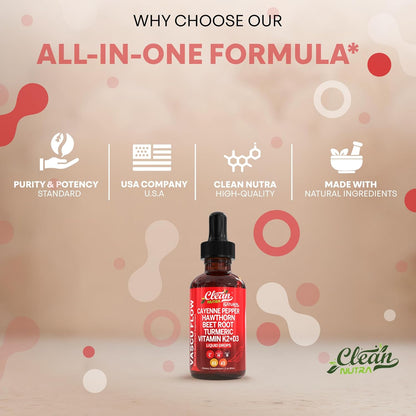 Liquid Extract – Cayenne, Hawthorn & Beet Root Blend | Vitamin D3 + K2 Complex | Berry Cinnamon Flavor