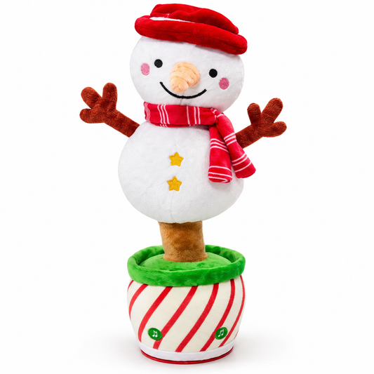 Snowy Smiles - Snowman interactive dancing plush toy in a fabric pot